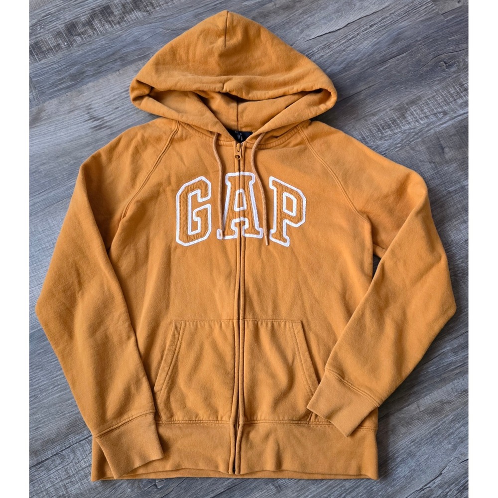 Gap Arch Logo Full Zip Hoodie Mustard Yellow Fleece Sweatshirt Mens Medium
